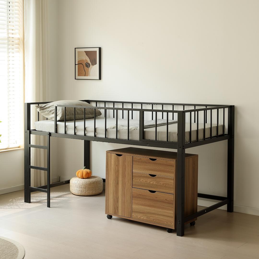 赤字価格！ 高110ロフトベッド子供ベッド シングル下収納 省スペースBLACK