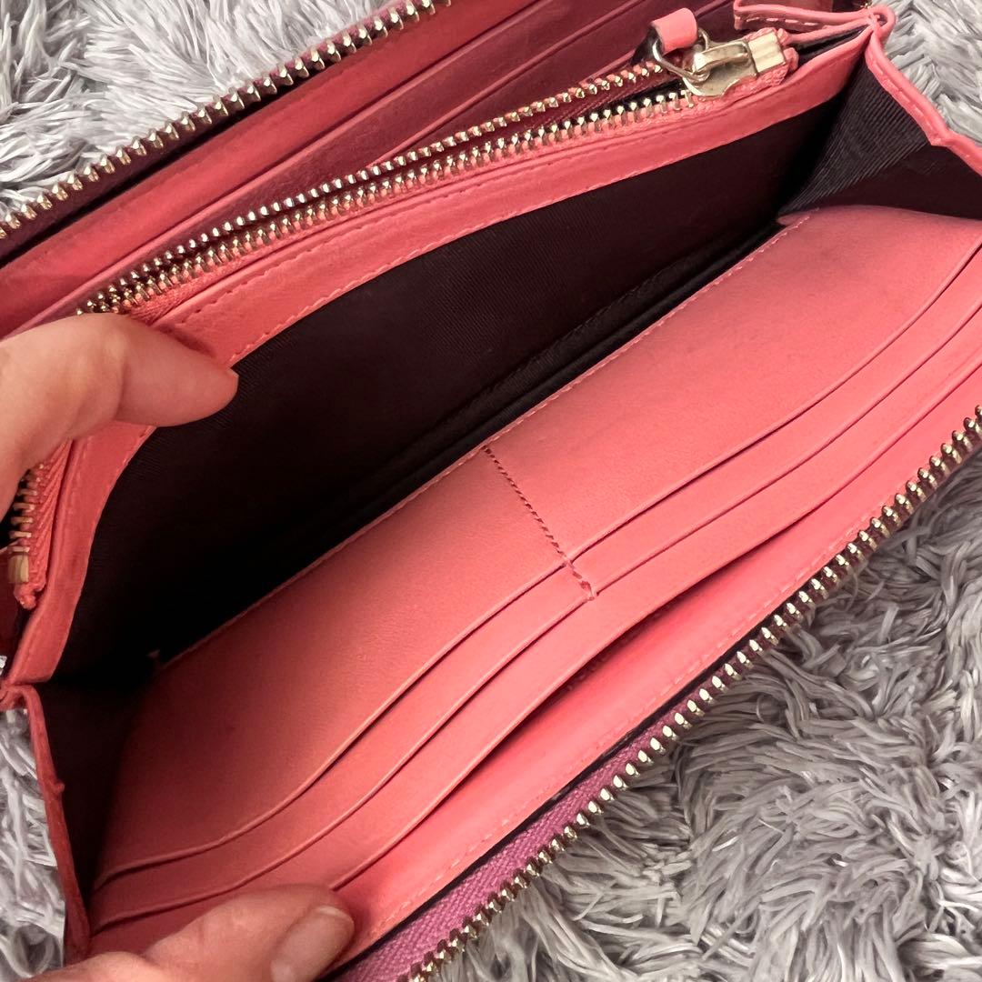 美品✨GUCCI GG柄　ピンク　長財布　ハート金具　ラウンドファスナー
