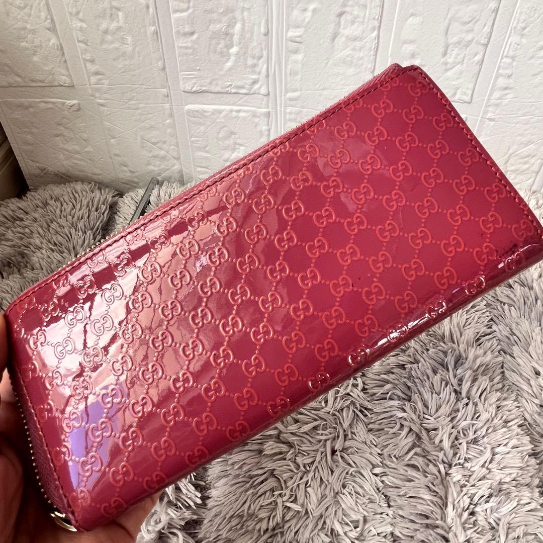 美品✨GUCCI GG柄　ピンク　長財布　ハート金具　ラウンドファスナー