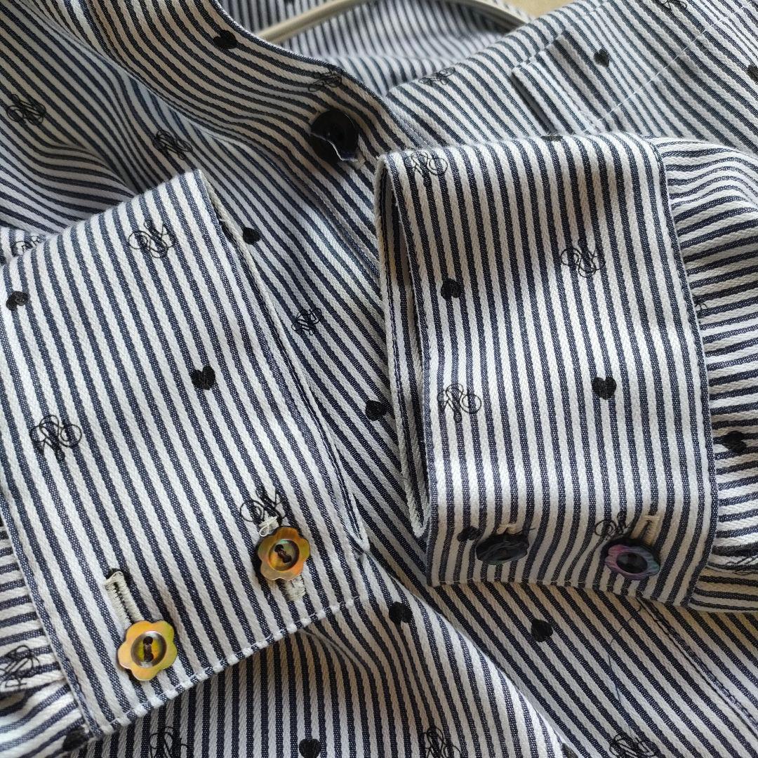 ロージーモンスター ハート ロゴ ストライプ シャツ ブラック