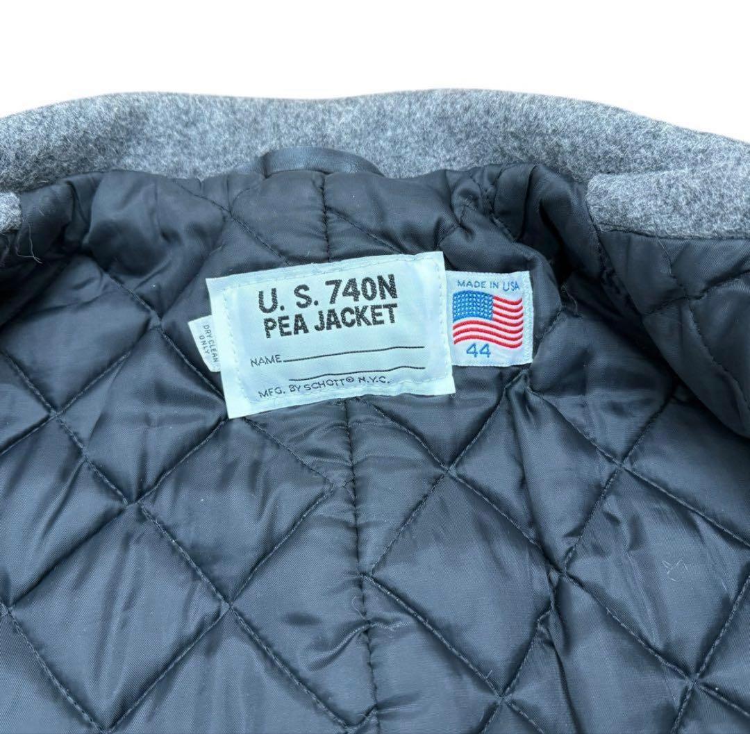 『美品』Schott 740 米国製 ピーコート ウールメルトン グレー　44