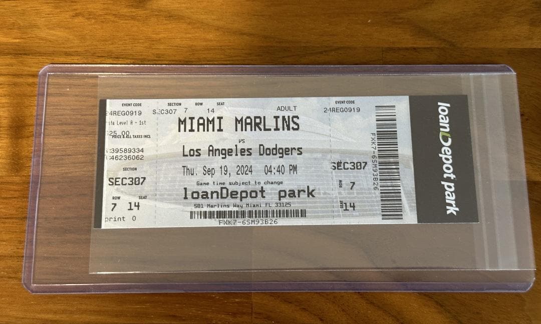 大谷翔平 50-50 達成試合 未使用チケット トップローダー付き（席番号14）