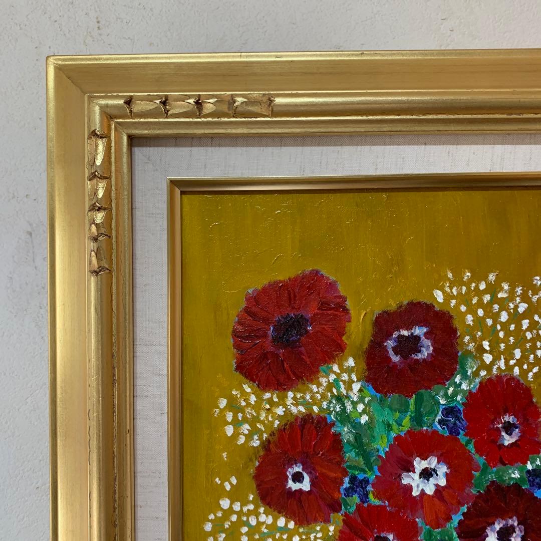 絵画　油彩肉筆画　T Yorii 『アネモネ』P6サイズ