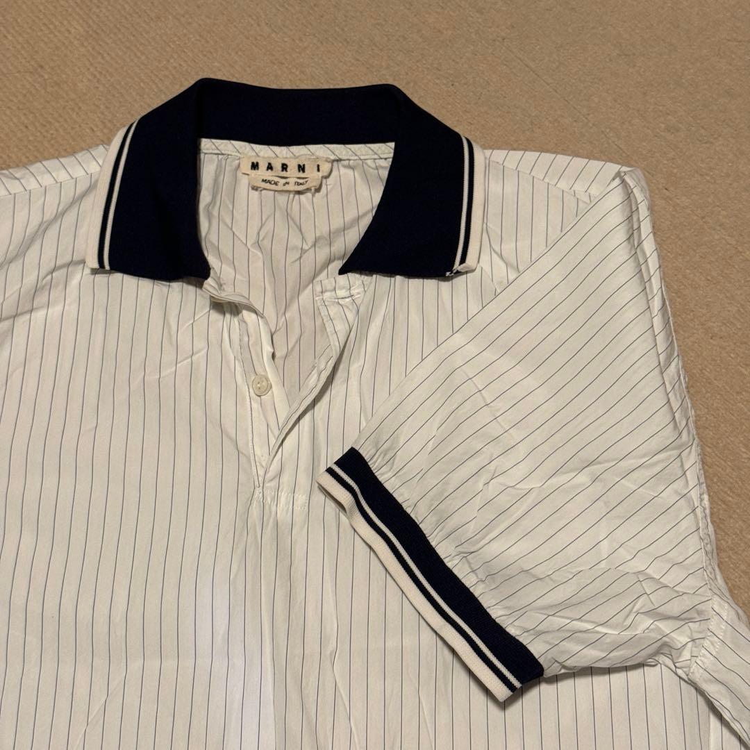 MARNI ストライプポロシャツ 19SS サイズ46 ホワイト×ブルー
