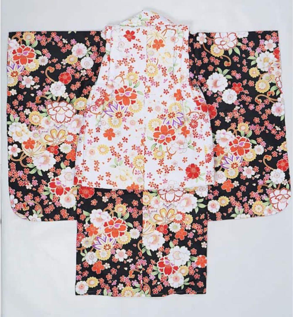 【再お値下中】【新品】祝着 三歳着物 ３歳 黒地 フルセット 高級化繊
