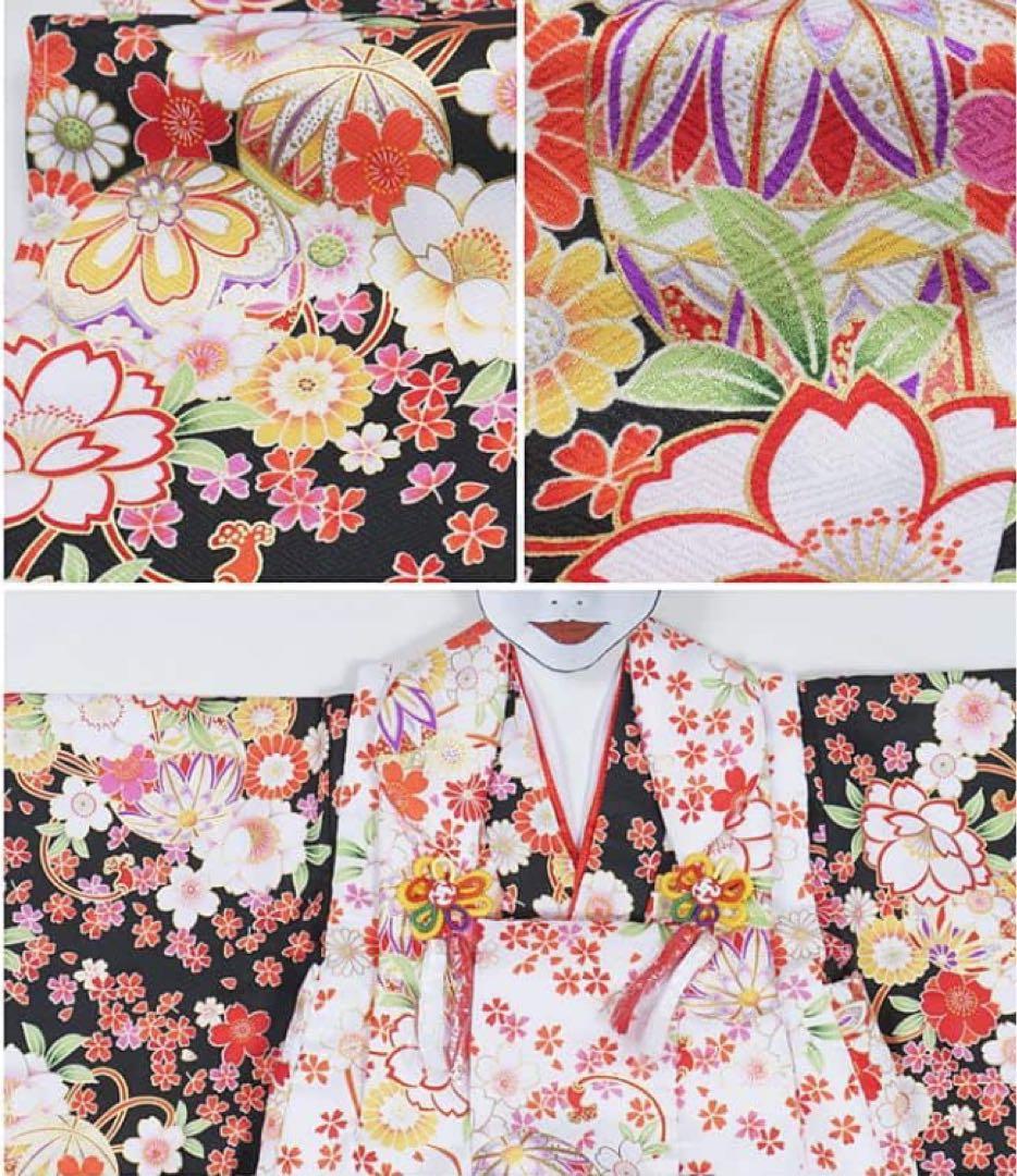 【再お値下中】【新品】祝着 三歳着物 ３歳 黒地 フルセット 高級化繊