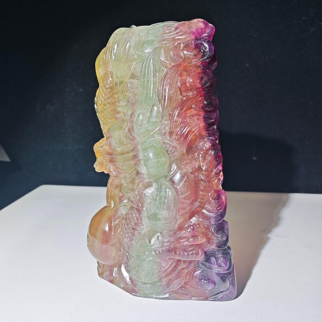 天然石フローライトの龍　ドラゴン　置物　彫物NO.060804