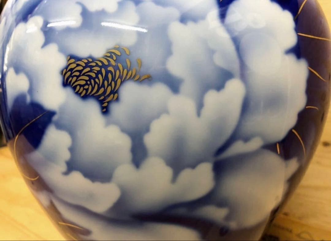 未使用/特価❕深川製磁/ルリ牡丹/花瓶/１点　　花生/壷/インテリア