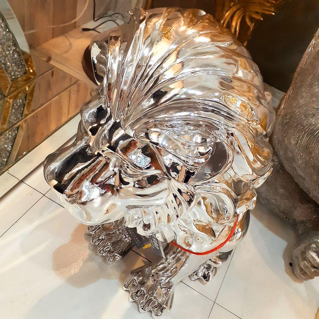 輸入雑貨　アニマルオブジェ　シルバー　『百獣の王様ライオン』　置物　縁起物