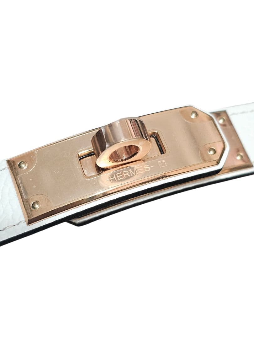 HERMES ケリーベルト　ホワイトレザーベルト ピンクゴールド金具