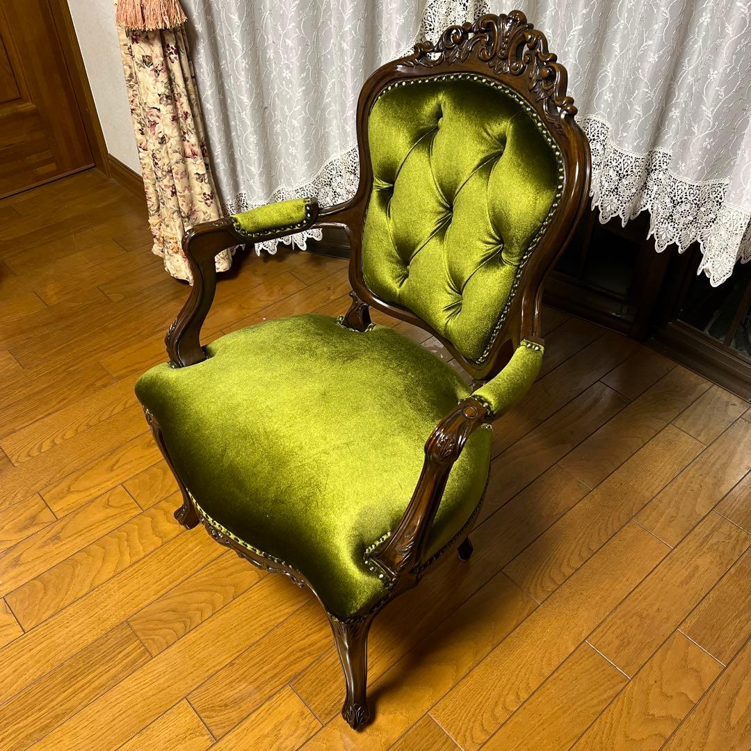 グリーンベルベットダイニングチェア③