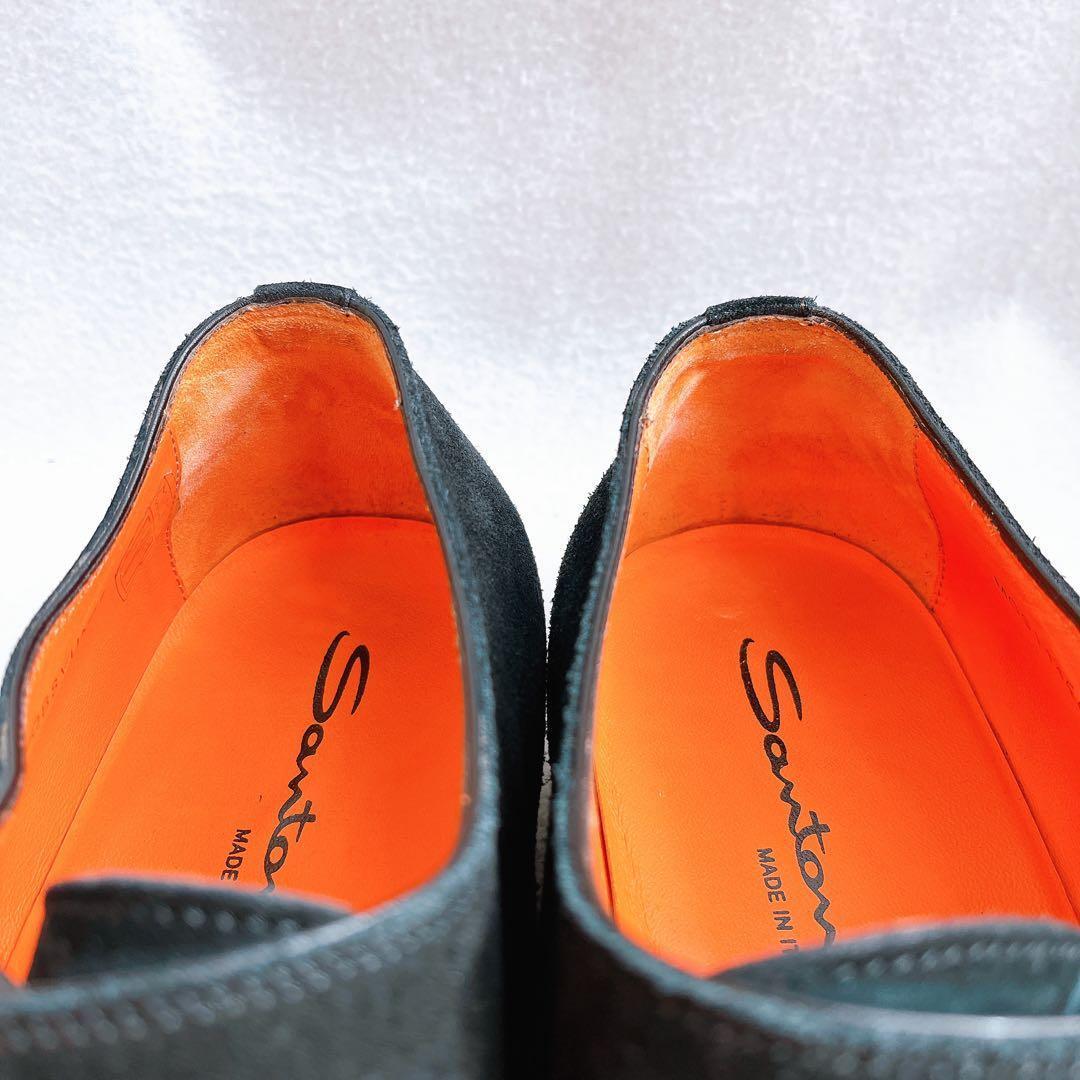 美品 サントーニ ダブルモンクストラップ スエード ビジネス ドレスシューズ 黒