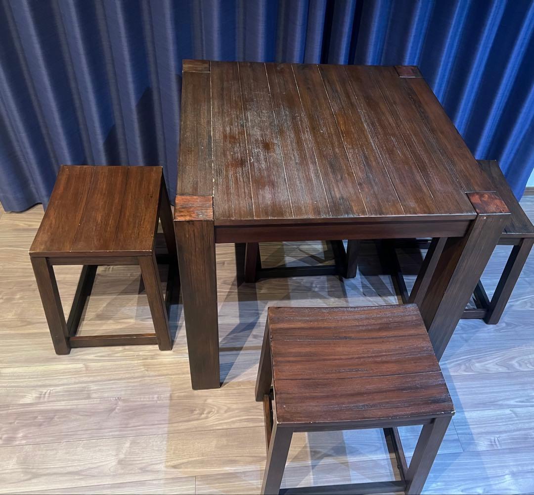 ダークブラウン木製ダイニングテーブルセット【引取り限定】