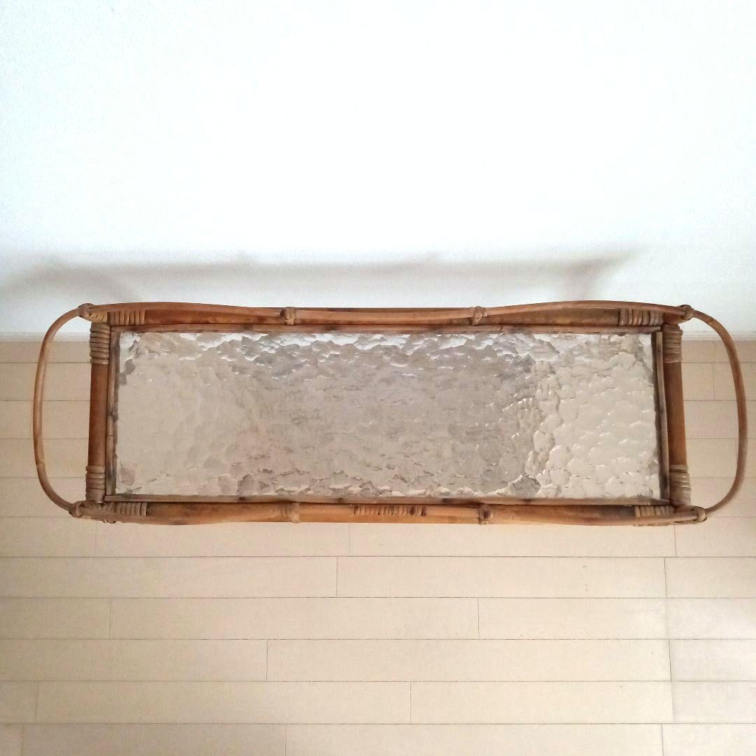 ラタンとガラスのフラワースタンド キャスター付き スウェーデン 北欧