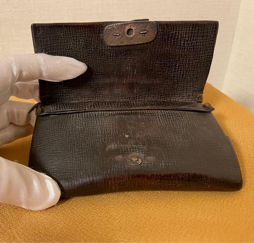 日本製アンティーク　キセル筒付き革製タバコ入れ