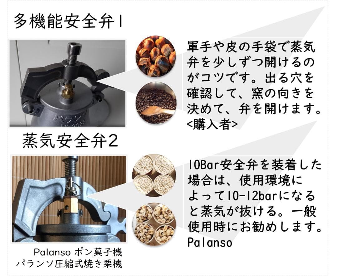 ポン菓子機 電動式フルセット 容量4合 5つの安全設計 圧縮式焼き栗機 多機能