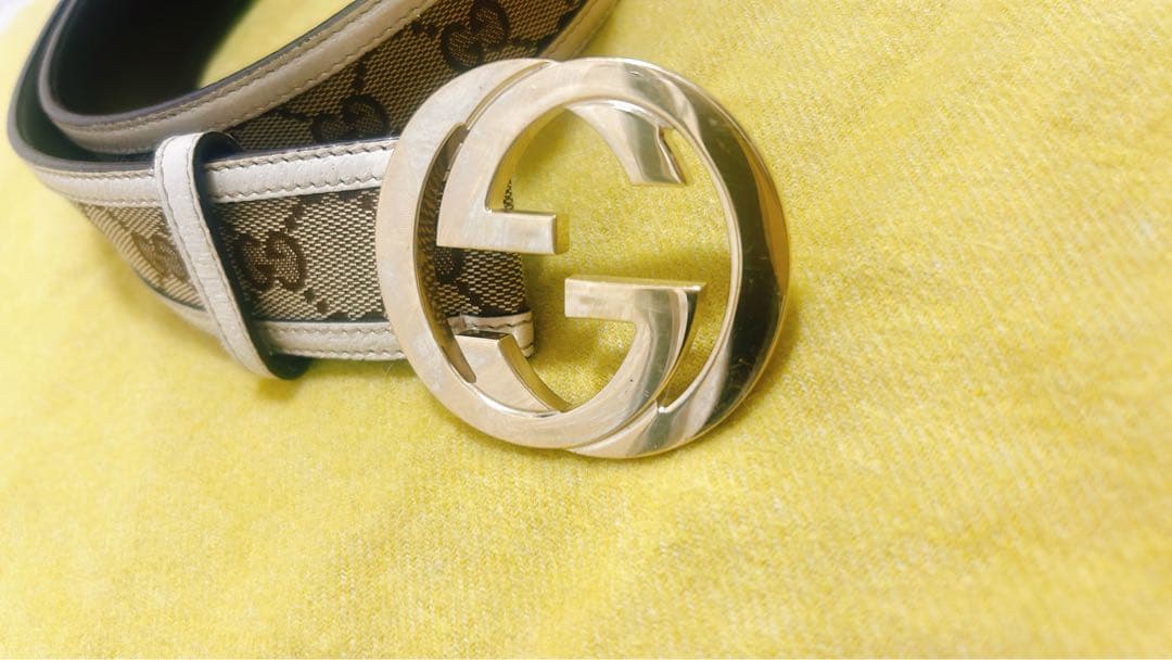 GUCCI ベルト インターロッキングG GGキャンバス ベージュ 白