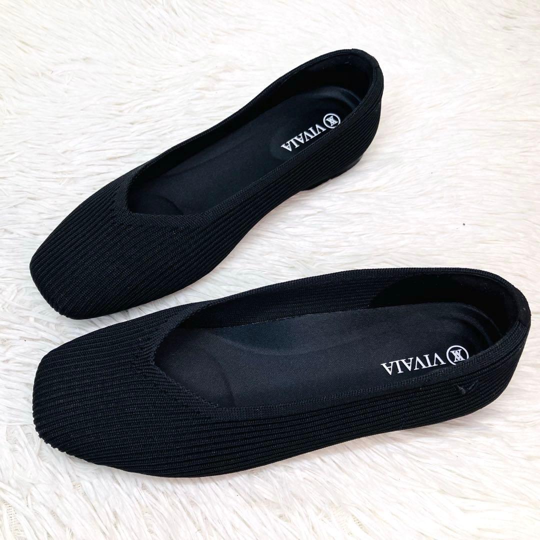 【極美品】VIVAIA 22.5㌢スクエアトゥフラットシューズ　ビバイアVライン