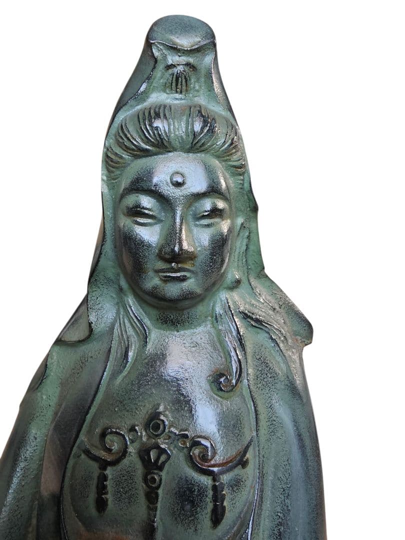 慈母観音菩薩 古美術品 鉄製 刻印あり 仏像 鋳物 高さ53cm 観音立像