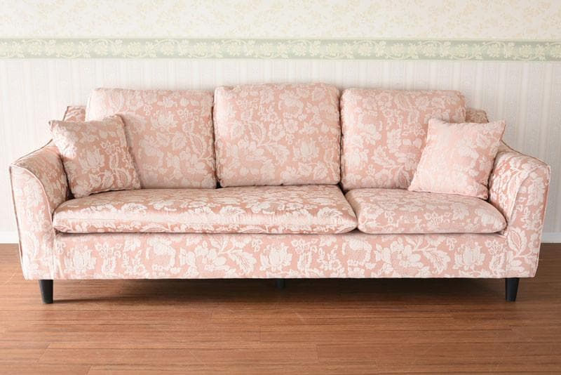 フラワーピンク 3WAYカウチソファー オットマン付　ピンクｘ白の花柄　３人掛け