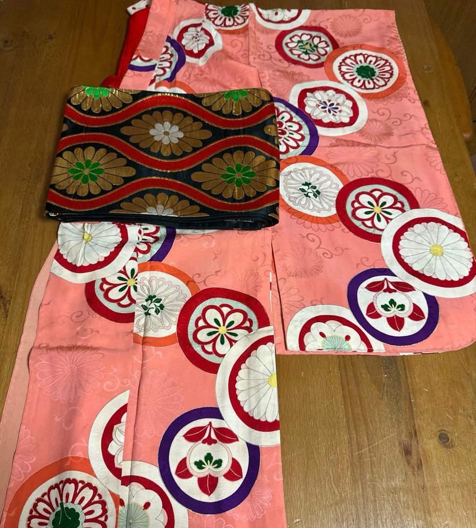 七五三　7歳　アンティーク正絹着物　正絹袋帯　長襦袢　小物セット