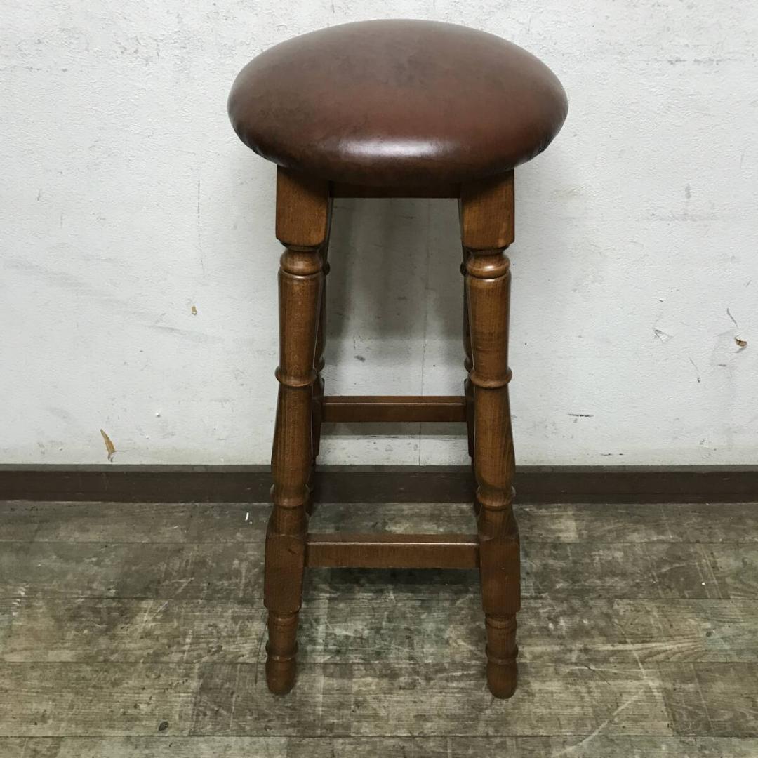 アンティーク スツール 椅子 レザー ハイチェア 2脚 丸椅子 いす イス