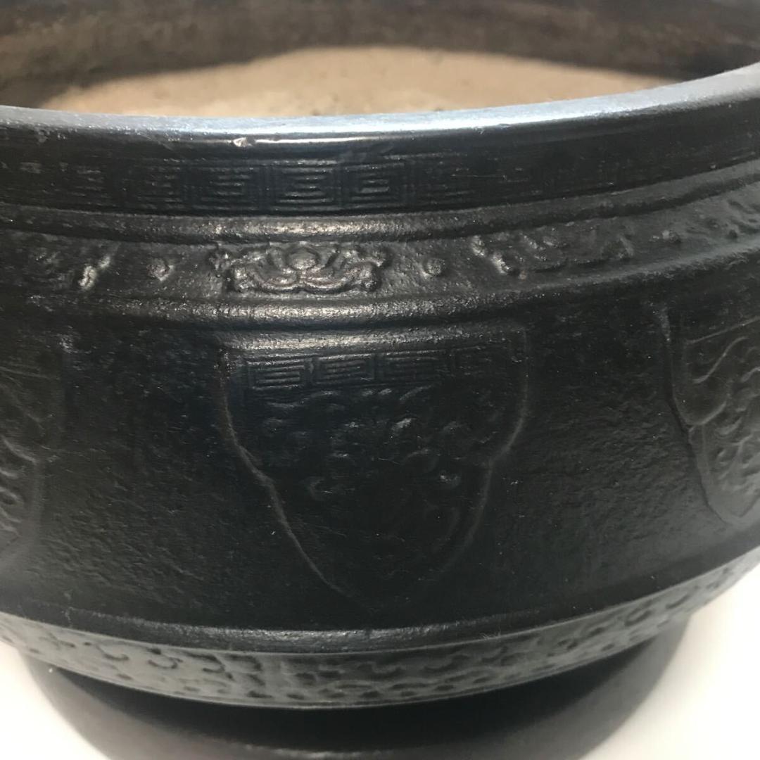 大型 伝統工芸 火鉢 骨董 饕餮紋 雷紋 紋様 彫刻 獣双耳 アンティーク