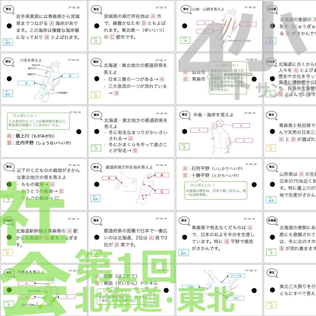 中学受験 暗記カード【4年下 社会・理科1-9回】 予習シリーズ 組分け対策