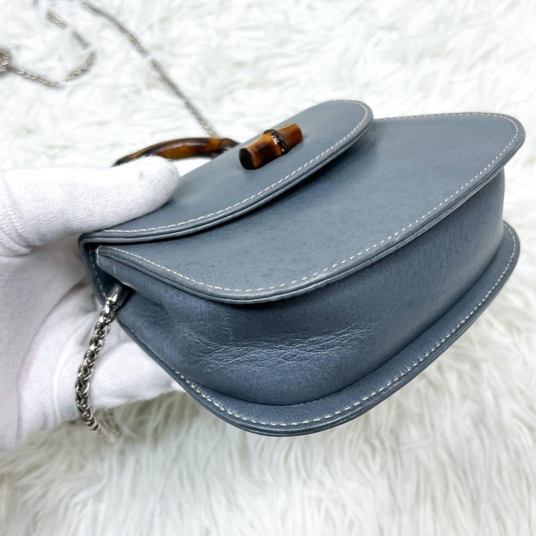 超希少 オールドグッチ バンブー ショルダーポーチ チェーンショルダー レザー