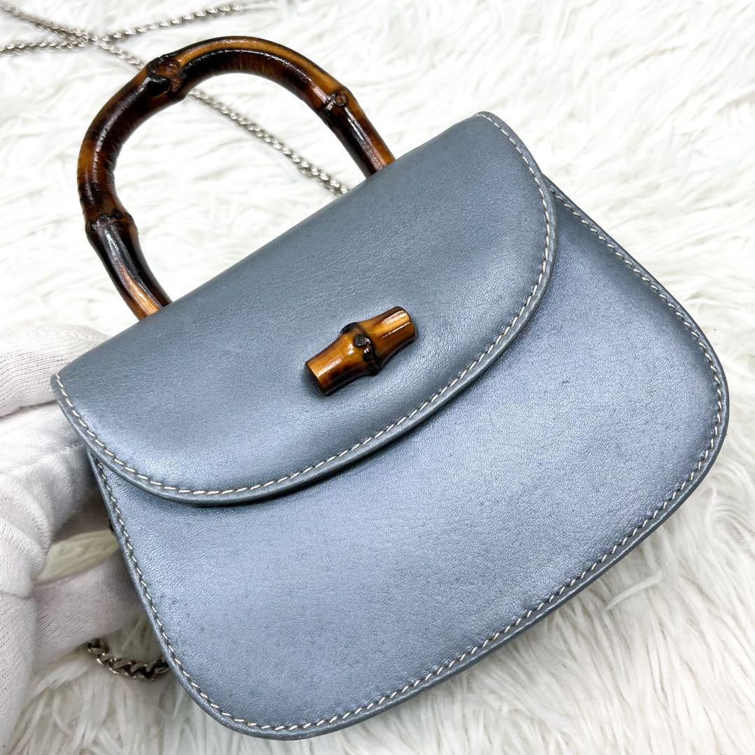 超希少 オールドグッチ バンブー ショルダーポーチ チェーンショルダー レザー