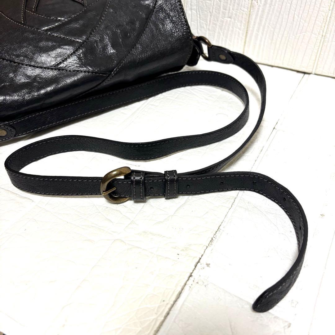 美品 ANASUI アナスイ ショルダーバッグ ローズウッド 本革 花柄 黒