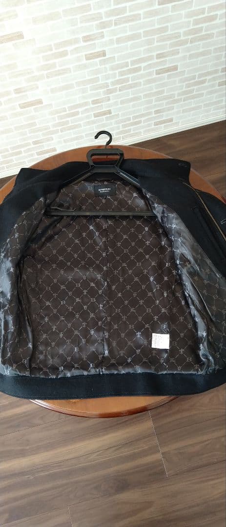 バーバリーブラックレーベル　ウールコート　ジャケット　モノグラム　黒　L 羊毛