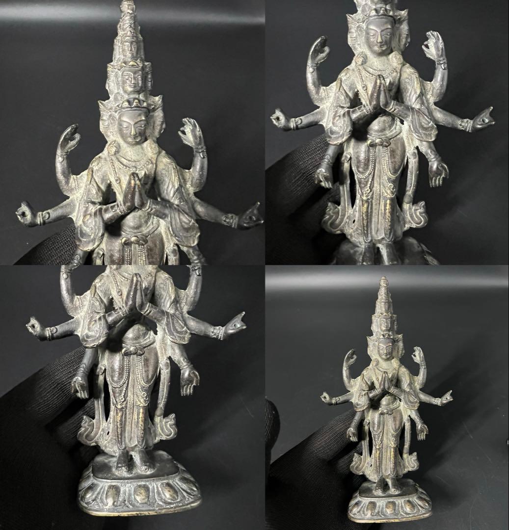 江戸後期 十一面観音菩薩像 古銅 多臂 仏像 高さ19cm◎仏教美術◎古美術庵々