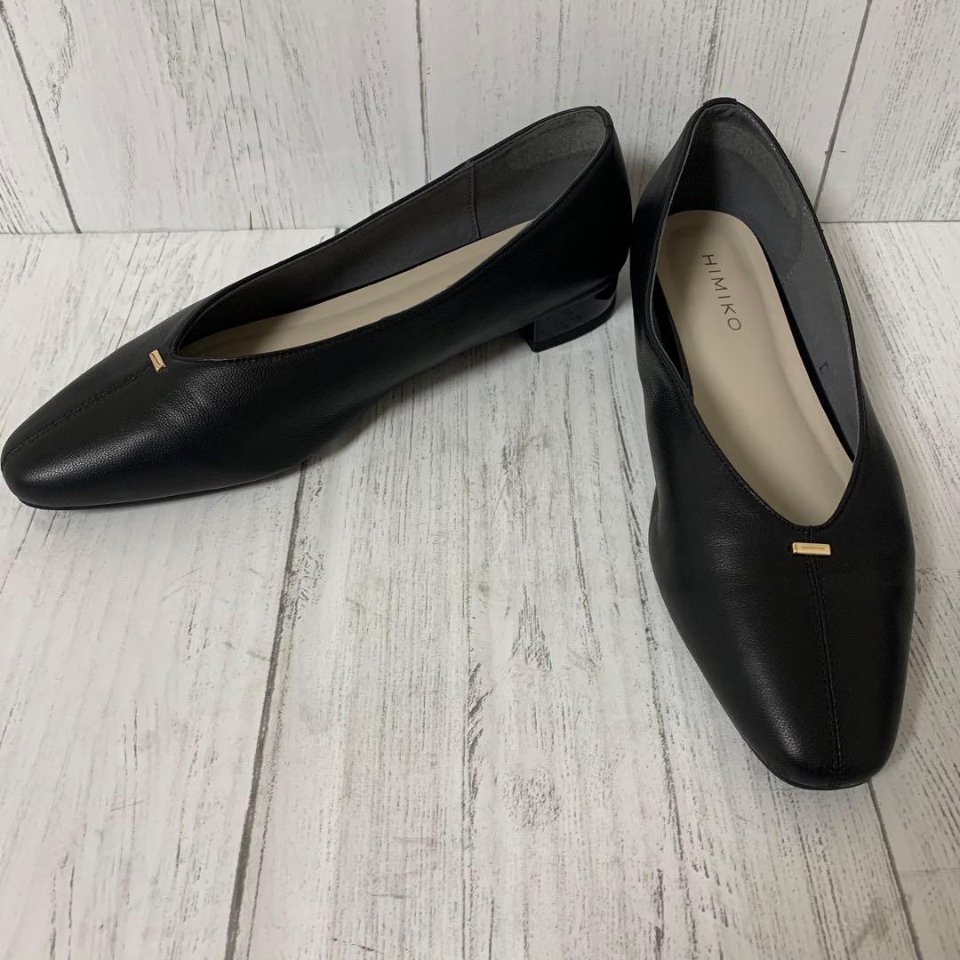 【超美品】HIMIKOゴールドメタルアクセントパンプス本革24㎝Vカット