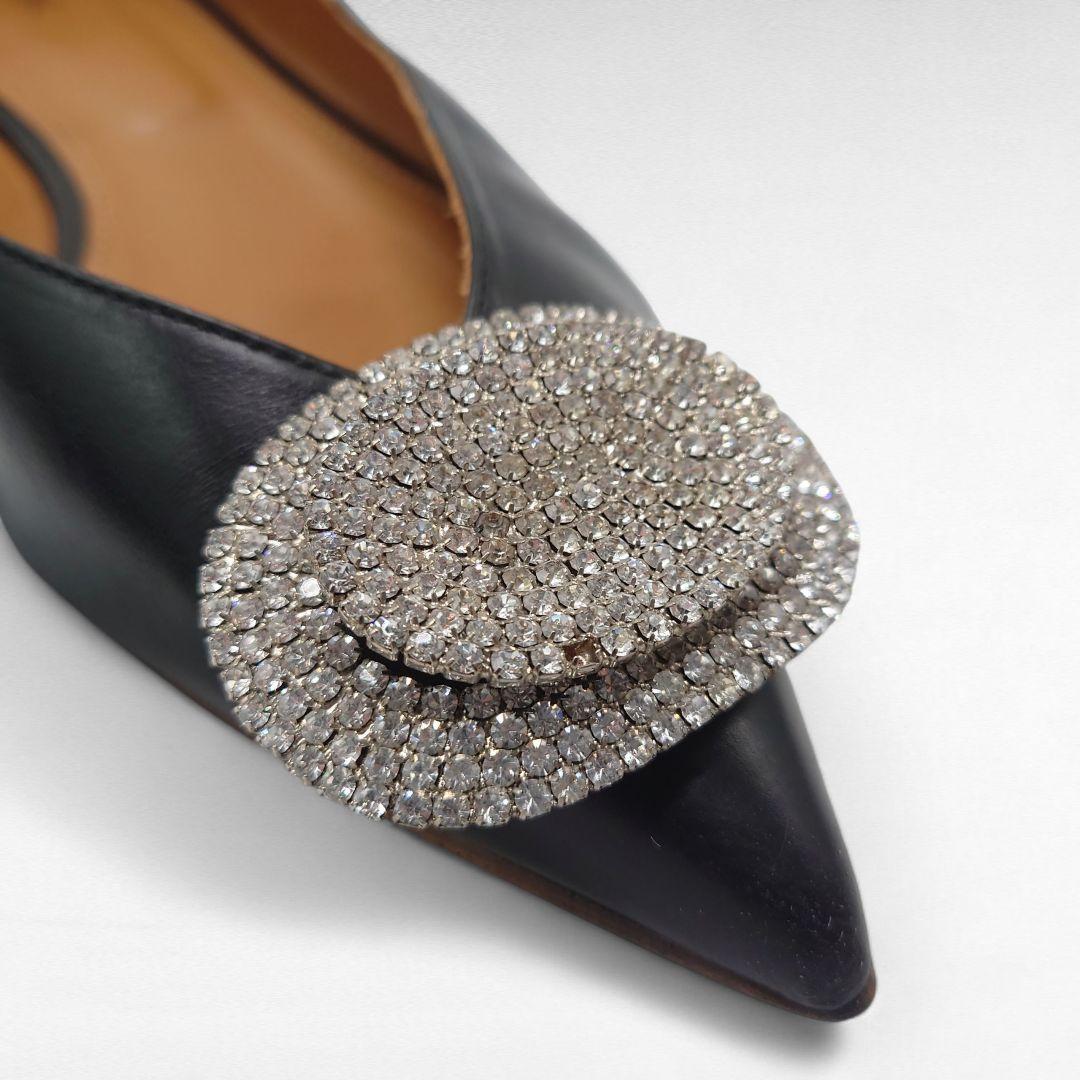 PIPPICHIC ピッピシック JEWERLY 黒 レザー フラットシューズ