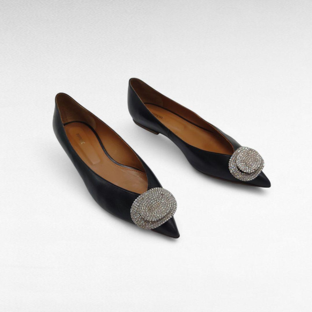 PIPPICHIC ピッピシック JEWERLY 黒 レザー フラットシューズ