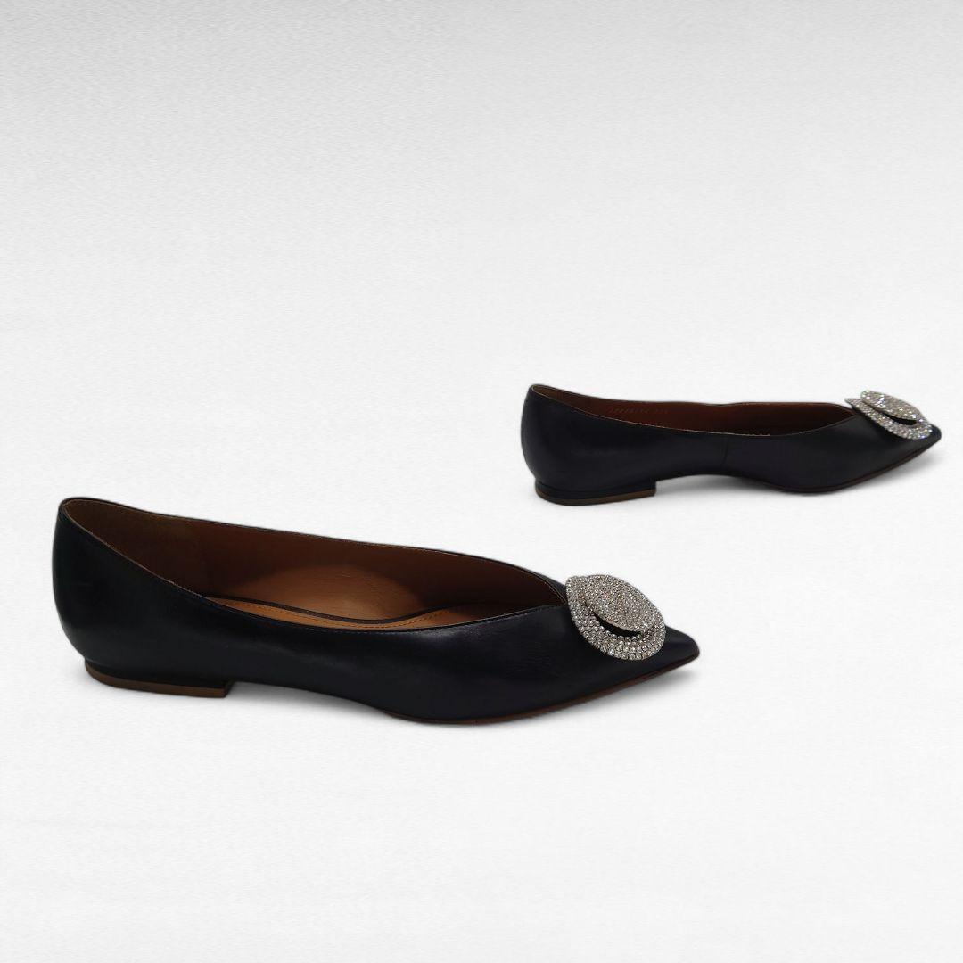 PIPPICHIC ピッピシック JEWERLY 黒 レザー フラットシューズ