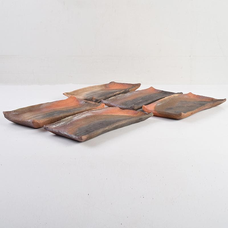 TA　和食器　楽山窯清水日呂志作　焼〆長皿　十客　共布共箱　MR9365B