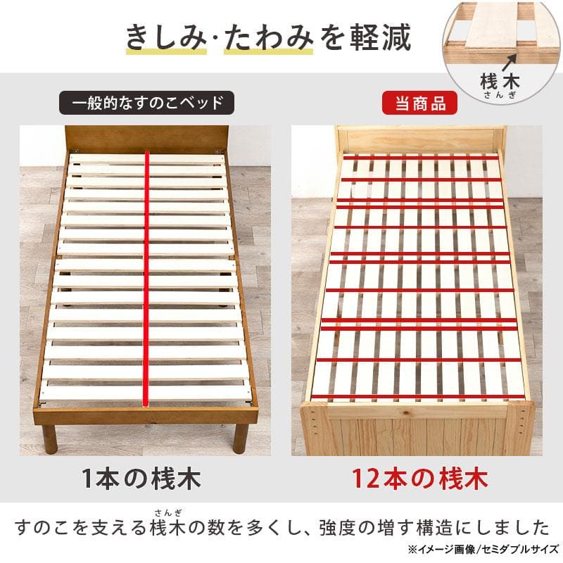 送料無料【新品】天然木　シングルすのこベッド　高さ調節可能　ロングサイズ