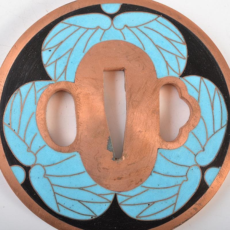 Gojyo 武具　刀装具　銅地　七宝三葉葵紋鍔　一對　桐箱付　C　7262