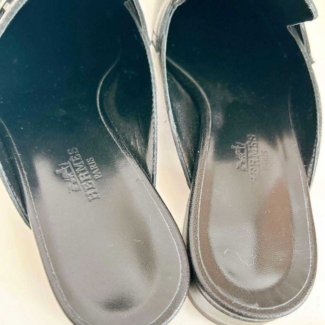 極美品 エルメス ミュール シルバー金具 ブラック レザー