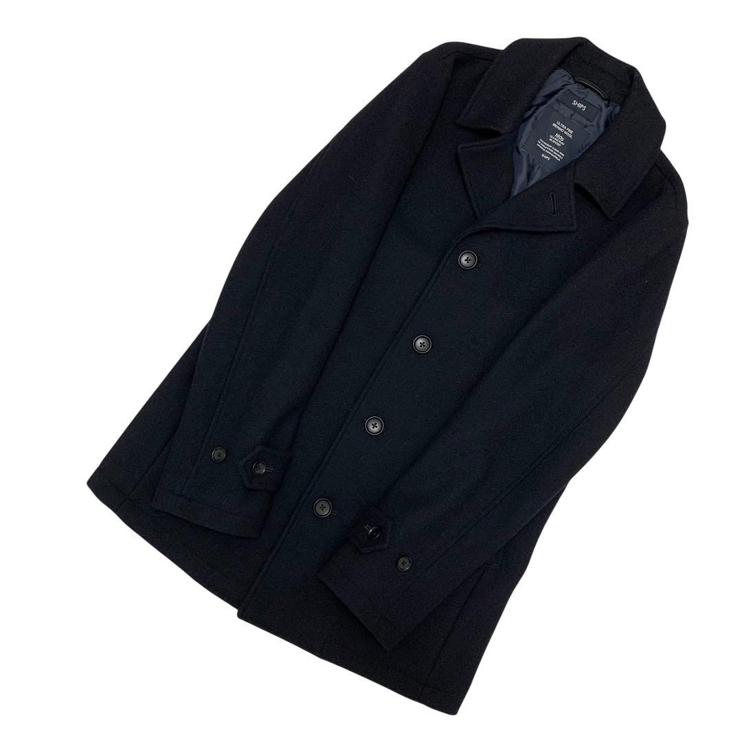 【美品】SHIPS✨スーパー160s メリノウール シングルピーコート ネイビー