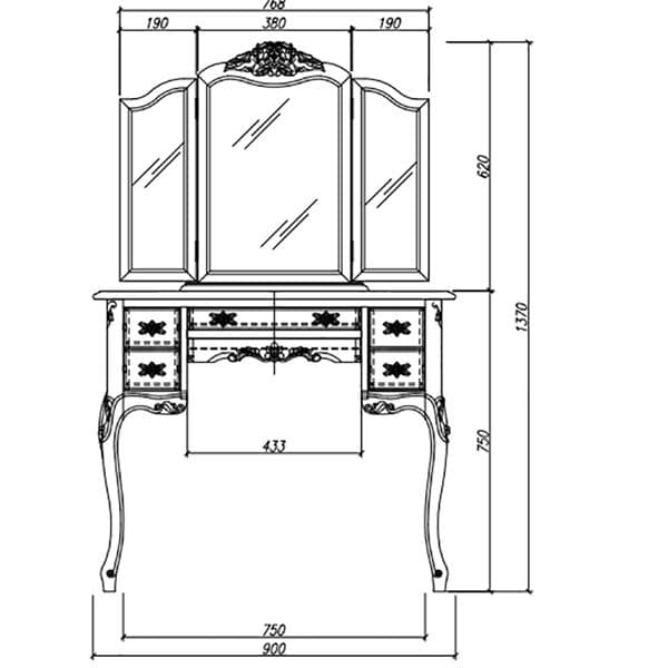 値下げ！ 長い瓶も収納 可マホガニー 三面鏡　ドレッサーデスク ロココ調 お姫様