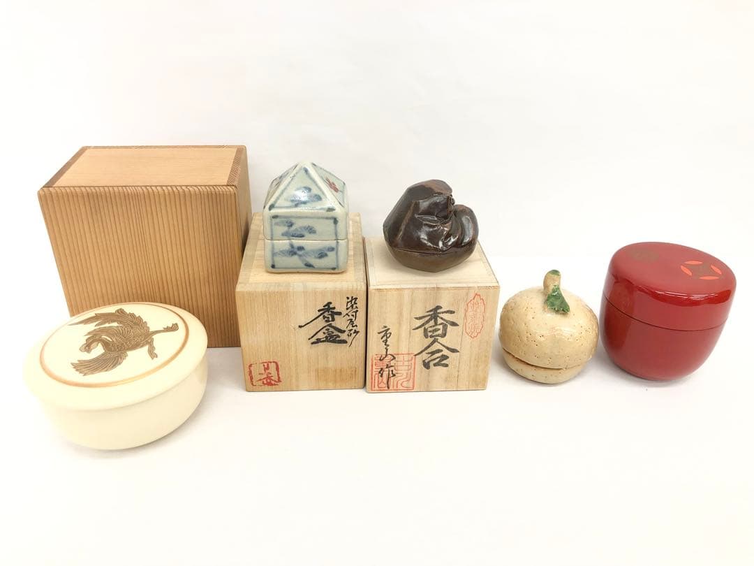 茶道具　香合4点・棗1点　計5点セット　まとめ売り《こ157》 #江戸小もーん