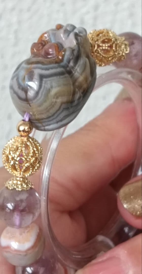 専用ページ2点❤超個性的なシマシマ柄のレースアゲート貔貅、ガーデンアメジスト