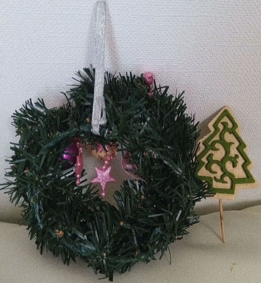 ピンク色装飾小型クリスマスリース&クリスマスツリー型装飾付　未使用に近い◆◆◆◆