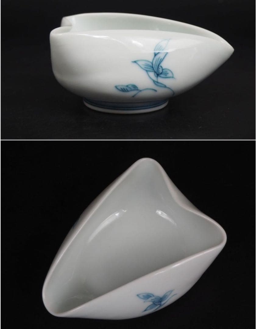 送料無料　『角萬』銘　手描き青華煎茶器11点セット　茶道具