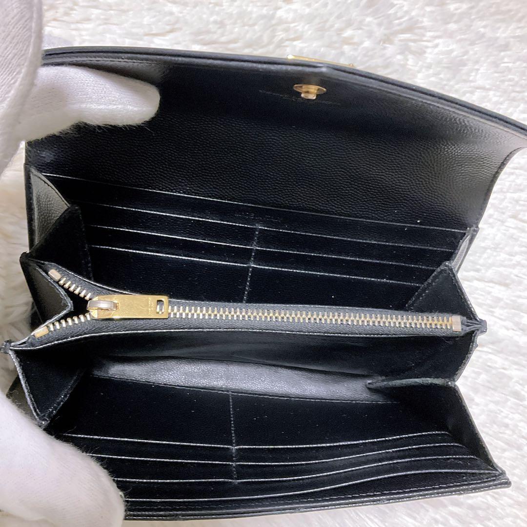 ♡美品♡イヴサンローラン 長財布 レザー Vステッチ キルティング カサンドラ黒