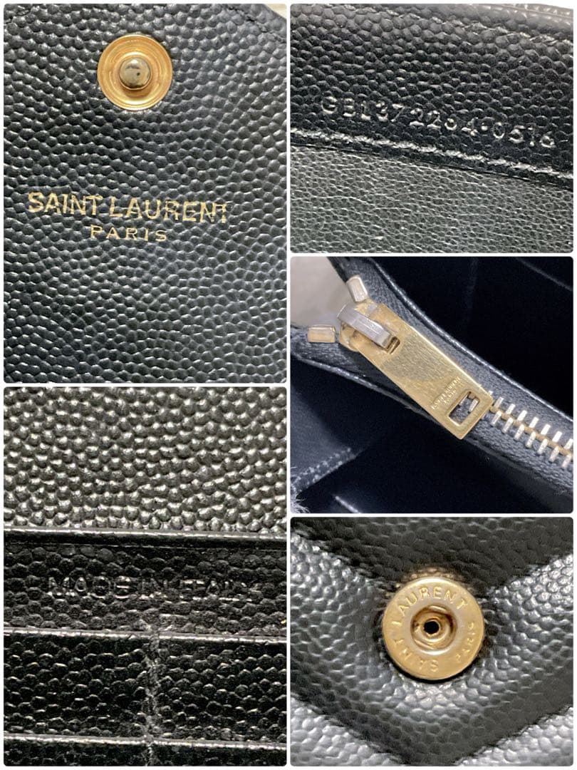 ♡美品♡イヴサンローラン 長財布 レザー Vステッチ キルティング カサンドラ黒