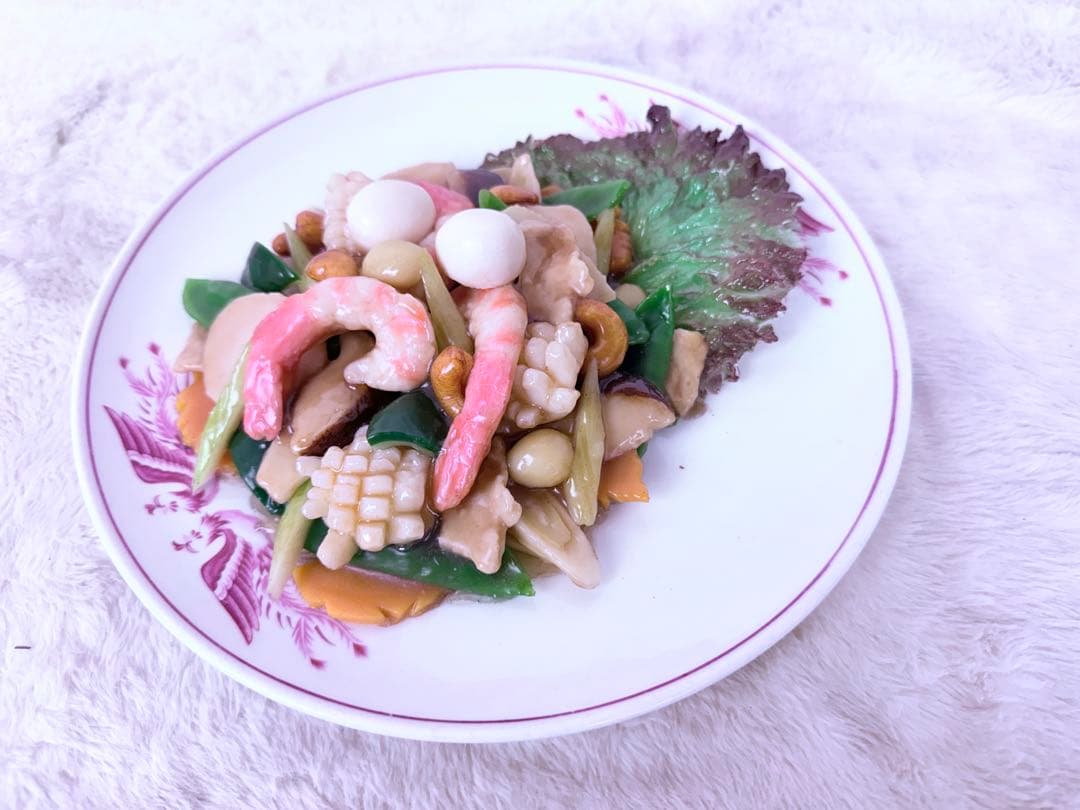 昭和レトロ イカとカシューナッツ炒め 食品サンプル 直径約26cm 町中華